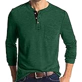 MLXSJ Men's Henley Shirts Casual Long Sleeve Button T-Shirt with Pocket