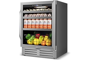 Velivi 24" Beverage Refrigerator Undercounter | 180 Can Capacity | Built-In Undercounter Cooler | Glass Door for Soda, Water, Beer | Home, Bar, or Office Use