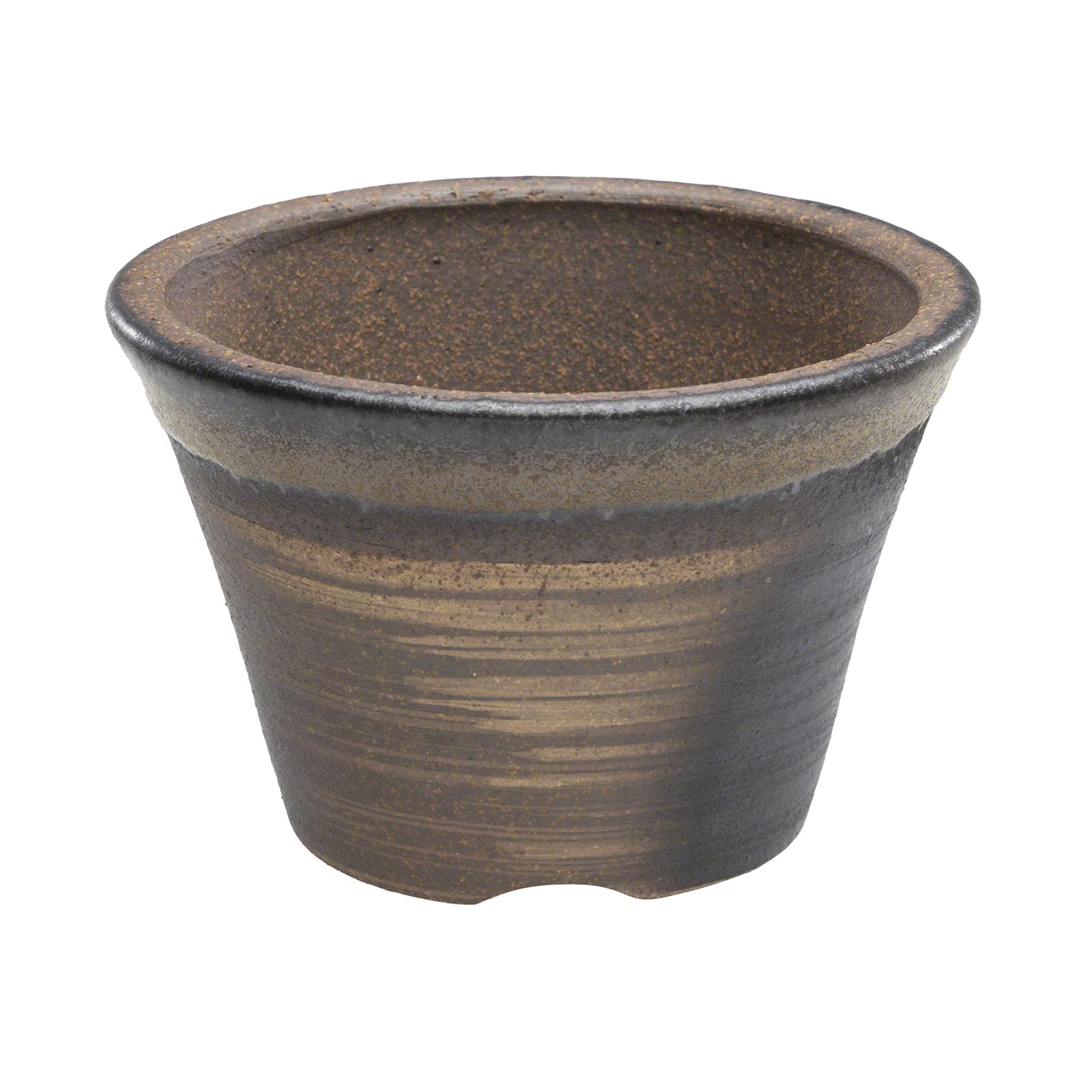 Wazakura Bonsai Pot Banko Series Small Handmade Ceramic 11cm (4.3") Made in Japan, Small Garden and Indoor Plant Pot, Round Flower Vase, For Cactus Plants and Succulent Plants Pot - Golden Brown