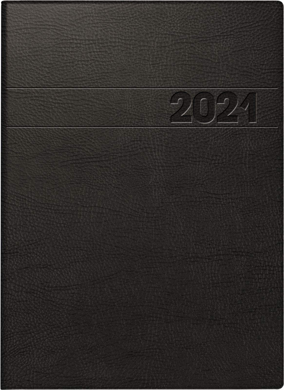 BRUNNEN 1079611901 Book Calendar Model 796, 2 Pages = 1 Week, 14.8 x 20.5 cm, Foam Film Cover, Black, Calendar 2021