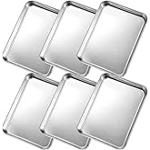 Afcabakila 6Pcs Stainless Steel Baking Sheet Pan Set, 9”x6.7” Small Cookie Oven Trays Cooking Bakery Cake Bun Pan Easy Clean Warp Resistant & Heavy Duty for Toaster Oven, Nonstick, Dishwasher Safe