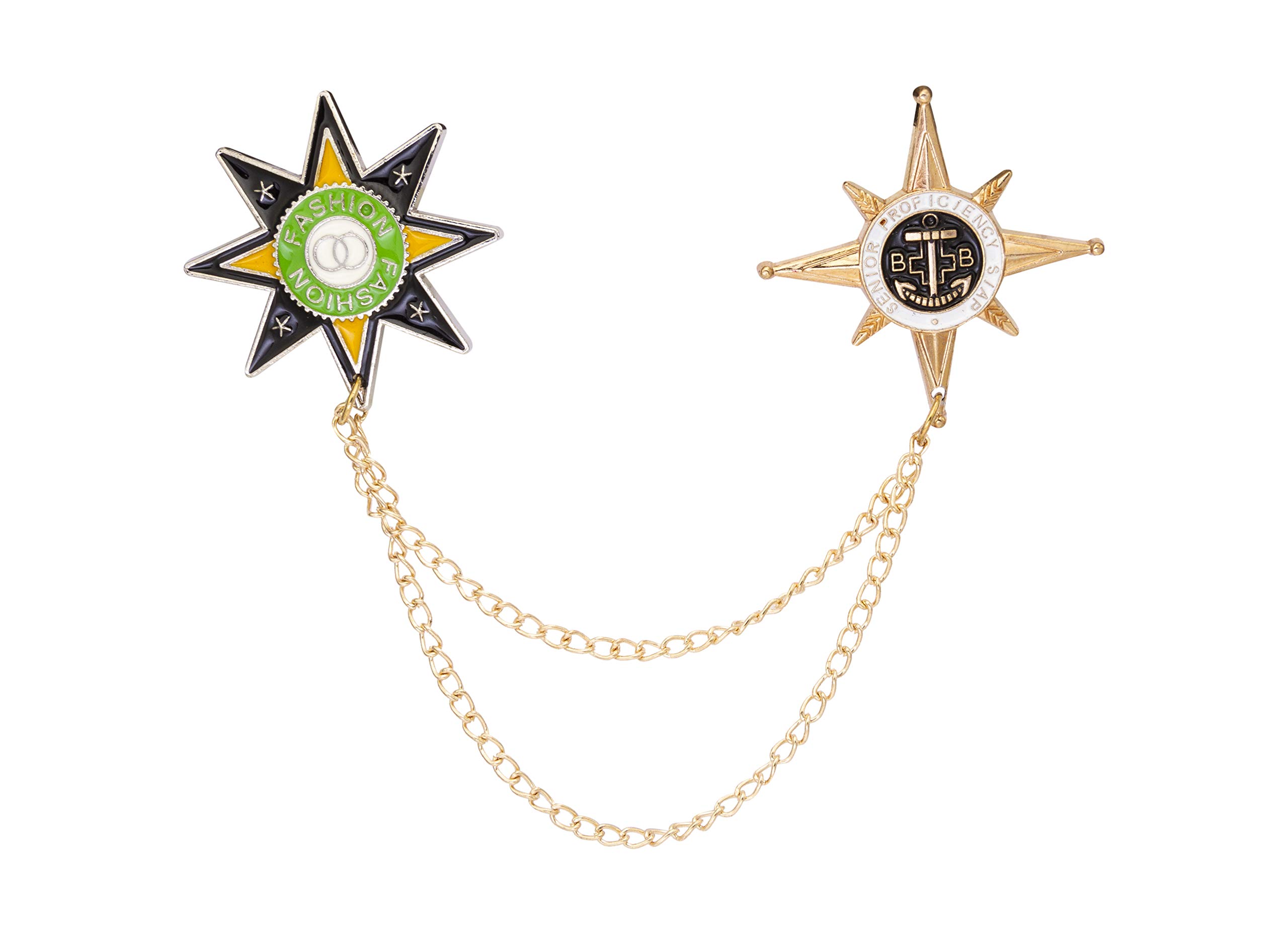Brooch Lapel Pin for Men Black Yellow Green Star with Hanging Chain and Anchor Symbol Star Lapel Pin Badge Coat Suit Wedding Gift Party Shirt Collar Accessories