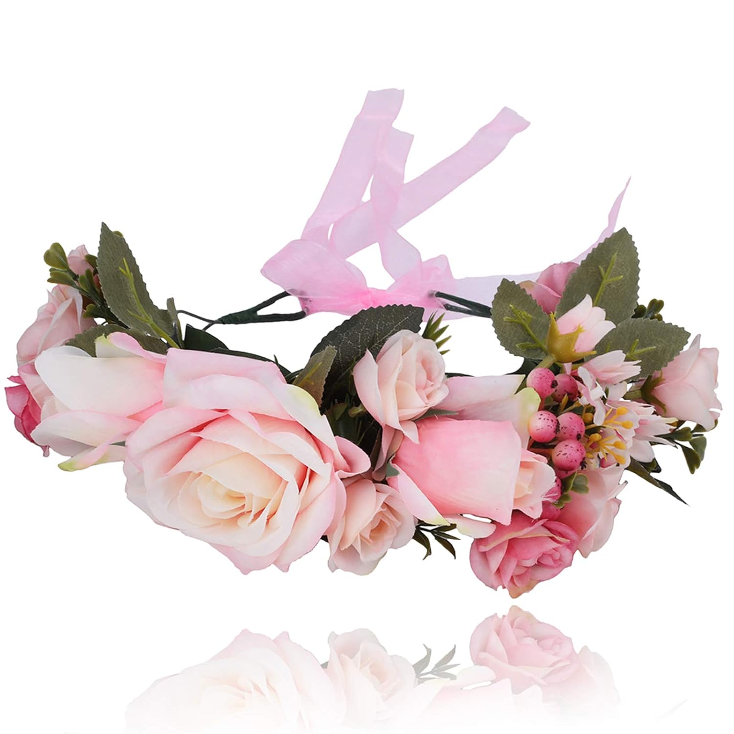 Awaytr Boho Blumenkrone Stirnband Festival Kopfschmuck Handgefertigt Blume Haarkranz Mit Band Beere Blumenstirnband Fur Frauen Und Madchen Kleid Damen Accessoires