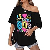 OCURHU 80s Shirts for Women Oversized Retro Off The Shoulder Top Disco 80s 90s Theme Party Outfit