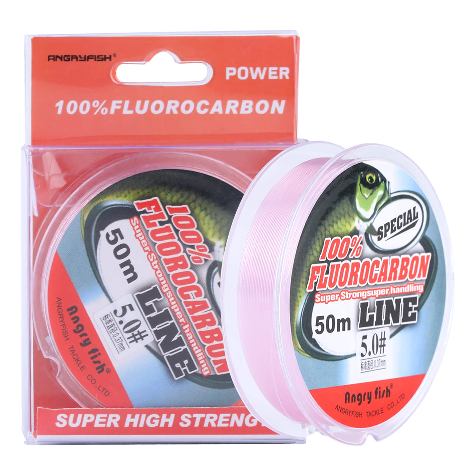 ANGRYFISH 100% Fluorocarbon Fishing Line-Invisible Underwater-Faster Sinking- Ultralow Stretch-Fishing Leader Line (Pink,11LB/0.128MM-55YD)