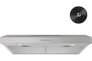 FIREGAS Under Cabinet Range Hood 30 inch with Brushless DC Motor, LED Light, 3 Speed Exhaust Fan, Reusable Aluminum Filters, Push Button,Stainless Steel Range Hood,with Charcoal Filter