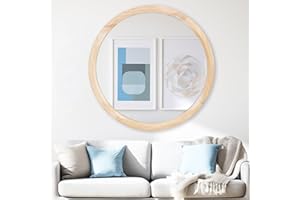 MAGFLERUM 24 Inch Round Wood Circle Mirror - Boho Nursery Mirror, Wall Decor for Bedroom, Living Room, Hallway (Nature)