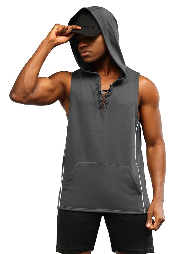 Buy Men's Workout Hooded Gym Tank Top Sleeveless Cut Off Bodybuilding Fitness Sport Fashion T 