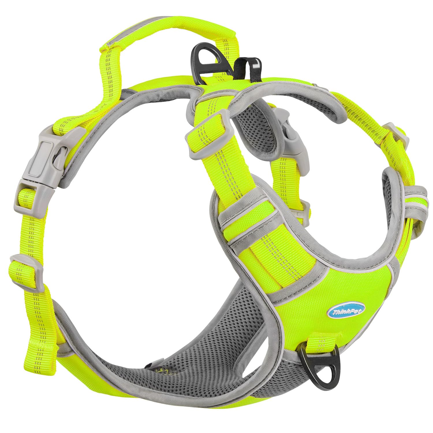 ThinkPet No Pull Harness Breathable Sport Harness with Handle-Dog Harnesses Reflective Adjustable for Medium Large Dogs,Back/Front Clip for Easy Control Neon Green S