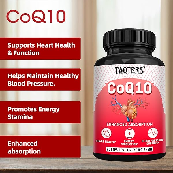 TAOTERS COQ10 400MG SUPPLEMENT PER SERVING| COENZYME Q10 CAPSULES WITH ORGANIC DANDELION ROOT 840MG, CALCIUM 64MG, BLACK PEPPER EXTRACT 40MG| SUPPORT FOR HEART HEALTH & ENERGY PRODUCTION| 60 CAPSULES