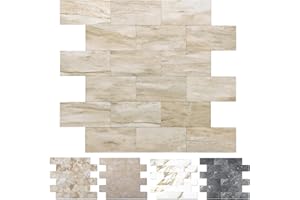REOVATILE 5-Pack Peel and Stick Tile Backsplash 12"X12" PVC Wall Tiles, Stick on Backsplash for Kitchen, Bathroom Tile, Fireplace Décor, Laundry Table, Stair Decals in Light Beige Stone