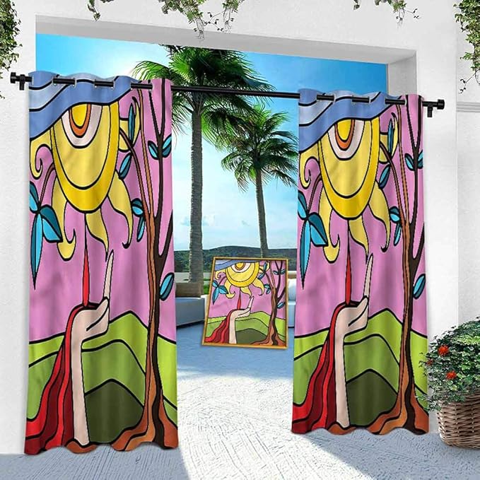 Cortina de patio para exterior impermeable, abstracta, espiritual Sun