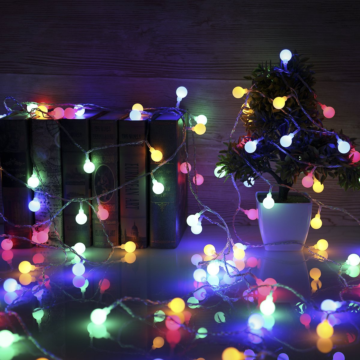 GreenClick LED Globe String Lights,40 LEDs 14.8ft Battery Powered Fairy String Lights,8 Modes Waterproof Ball Lights Indoor/Outdoor,Multicolor Starry Decorative Lights for Patio Garden Xmas Wedding