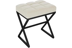 YMYNY Vanity Stool, Linen Footrest Stool, Ottoman Bench with X-Shaped Metal Legs, Makeup Dressing Stool for Vanity, Living Ro
