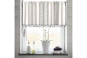 RYNGHIPY Cotton Linen Boho Curtains with Tassels Black and Ivory Striped Curtains Valances for Windows Farmhouse Window Treatment for Kitchen Bathroom 55-inch by 18-inch