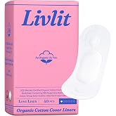 Livlit Ultra Thin Panty Liners Sanitary Pads, 100% Certified Organic Cotton from Texas, Light Absorbency, Chlorine Free, Unscented, Hypoallergenic Panty Liners for Women (40 Count)