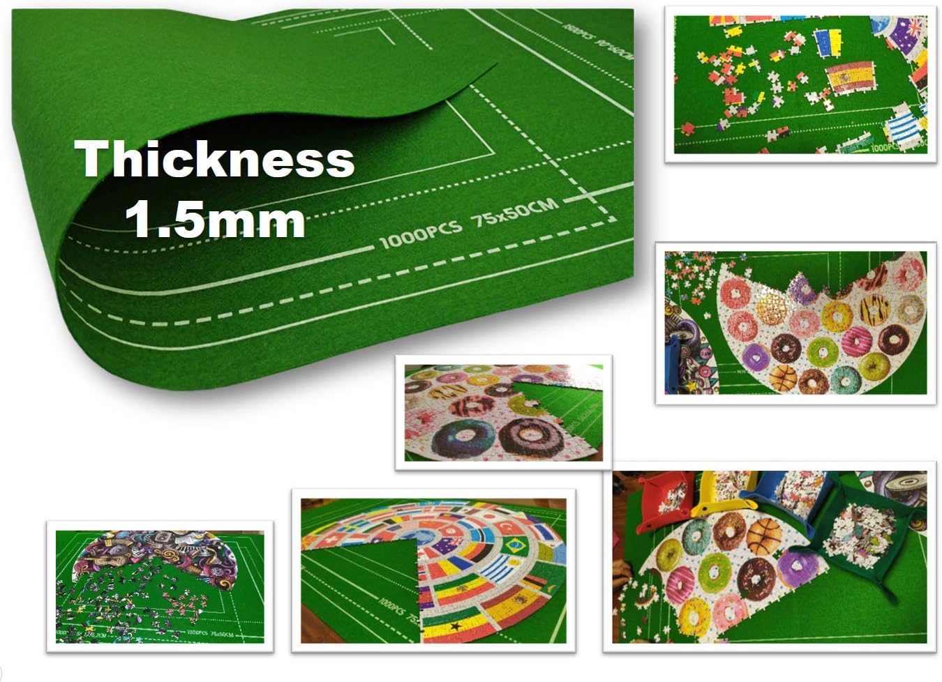 TNYGoods-Puzzle Roll Up Mat, Hold up to 1500 Pieces, with 45.7" X 26" Portable Storage and Transport Felt Mat, Inflatable Tube, Mini Pump, Drawstring Storage Bag, 3 Elastic Fasteners, 4 Sorting Trays: Toys & Games