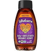Wholesome Sweeteners Organic Raw Unfiltered Honey, Pesticide Free, Fair Trade, Non GMO & Non Glyphosate, 16 Ounce Squeeze Bot