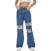 VIPONES Womens Wide Leg Jeans High Waist Baggy Denim Pants Distressed Loose Ripped Boyfriends Jeans Y2K
