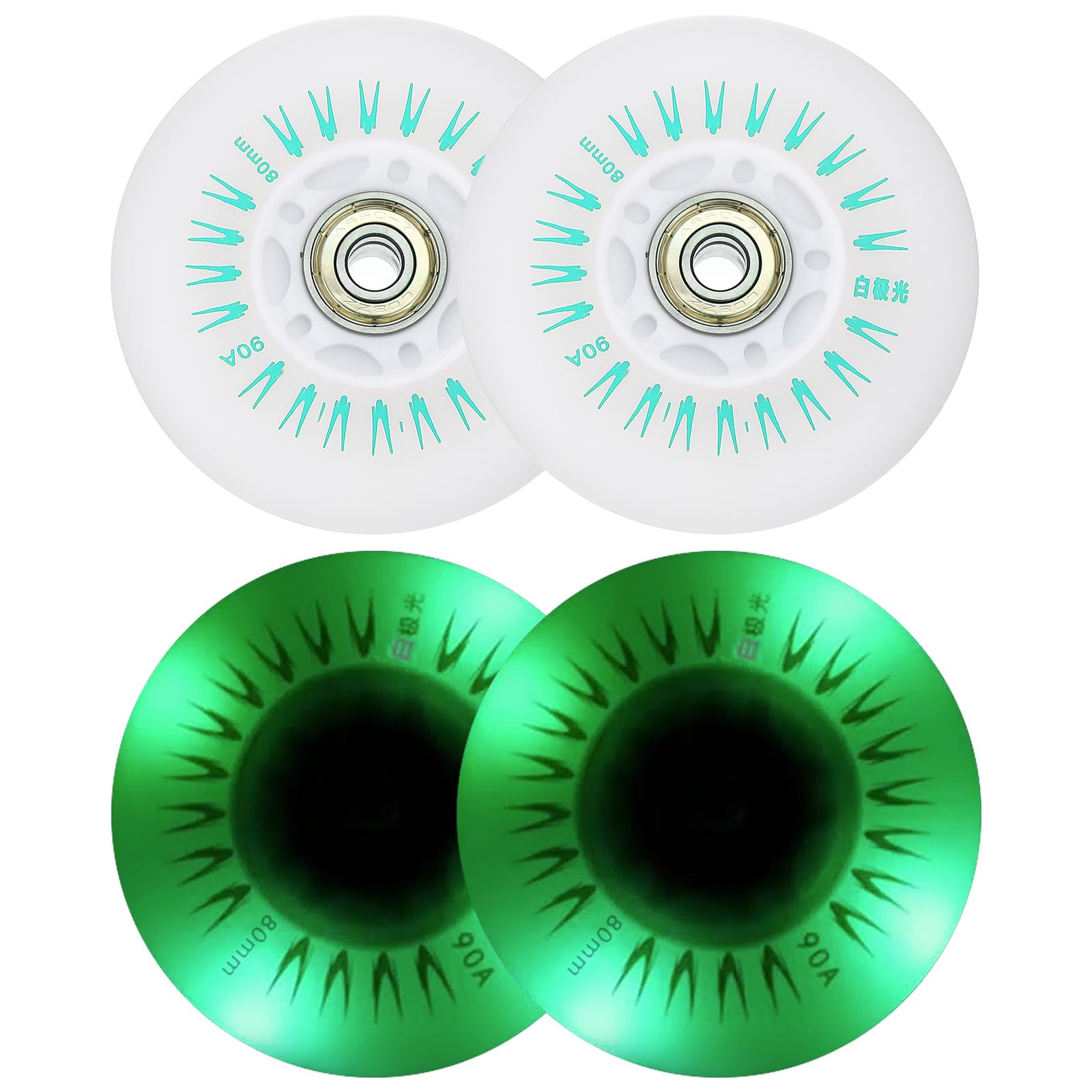 PATIKIL Colorful Light Up Inline Skate Wheels 80mm, 4Pcs LED Flashing Inline Roller Wheels 90A PU with Bearings for Indoor/Outdoor Scooter Replacement, Green