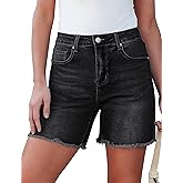 luvamia FleXclusive Jean Shorts for Women Trendy High Waisted Stretchy Denim Summer Raw Hem Mom Long Shorts Cutoff Jorts