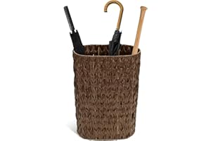 HAMOTOPI Umbrella Holder Entryway Umbrella Stand Indoor Entryway 6.7x17.3 Wicker Umbrella Bucket Basket Narrow Tall Umbrella Storage Bin Woven Faux Rattan Cane Holder Stands (Brown)