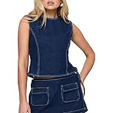 Women Y2k Halter Denim Top Backless Tie Back Slim Fit Jean Vest Sexy Vintage Summer Going Out Tank Tops