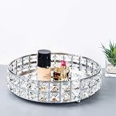 Feyarl Crystal Perfume Vanity Makeup Tray Mirrored Ornate Jewelry Trinket Tray Organizer Sparkly Bling Cosmetic Skin Care Decorative Tray with Glass Bottom Surface for Home Decor Dresser Desktop