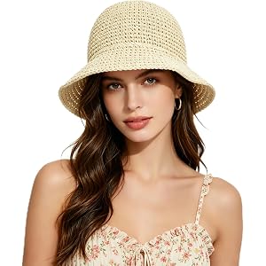 KDWAVE Floppy Straw Sun Hat Foldable Hand-Woven Crochet Straw Hats Outdoor Summer Beach Headwear for Women Girl