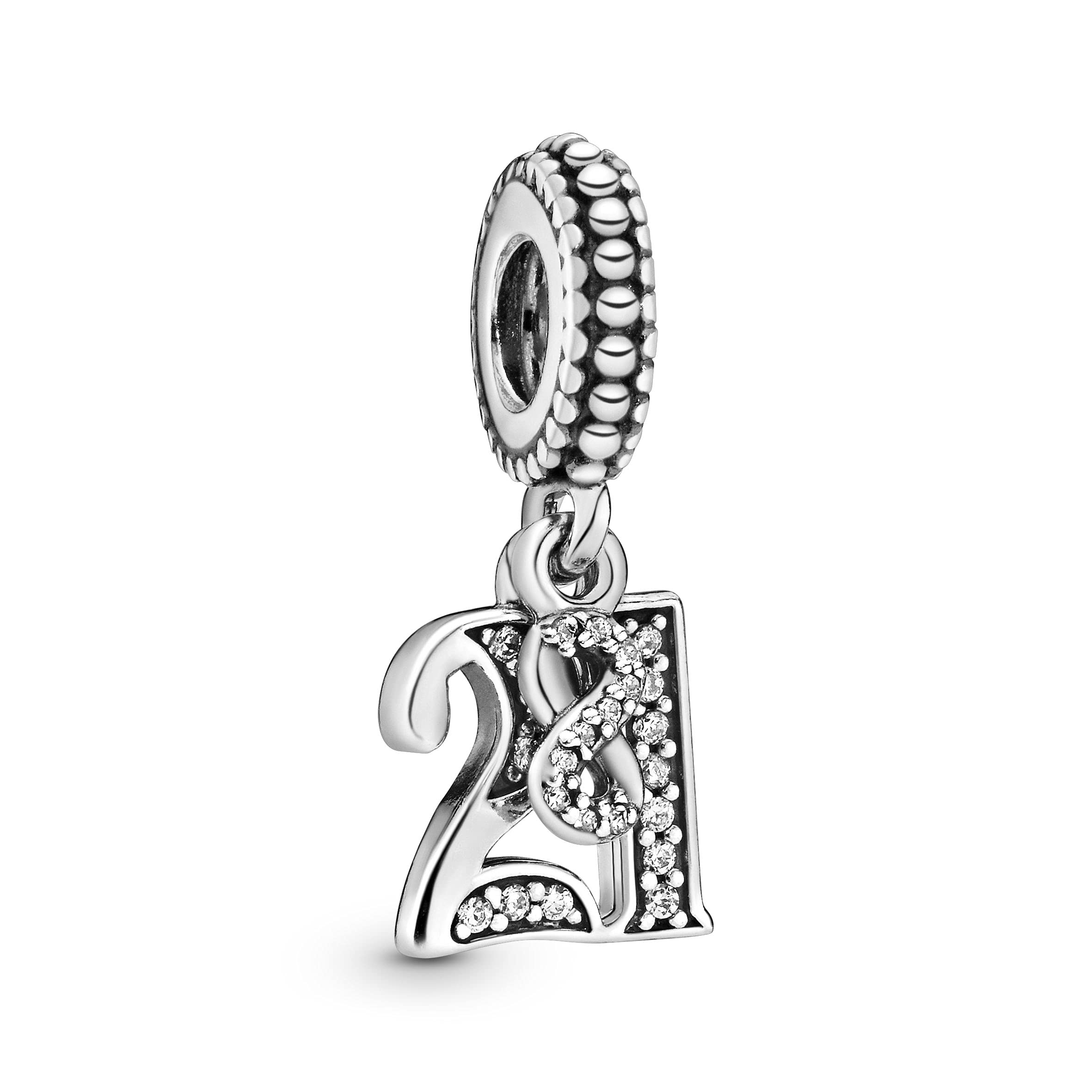 PANDORA Moments Women's Sterling Silver 21 Years of Love Cubic Zirconia Dangle Charm for Bracelet, No Box
