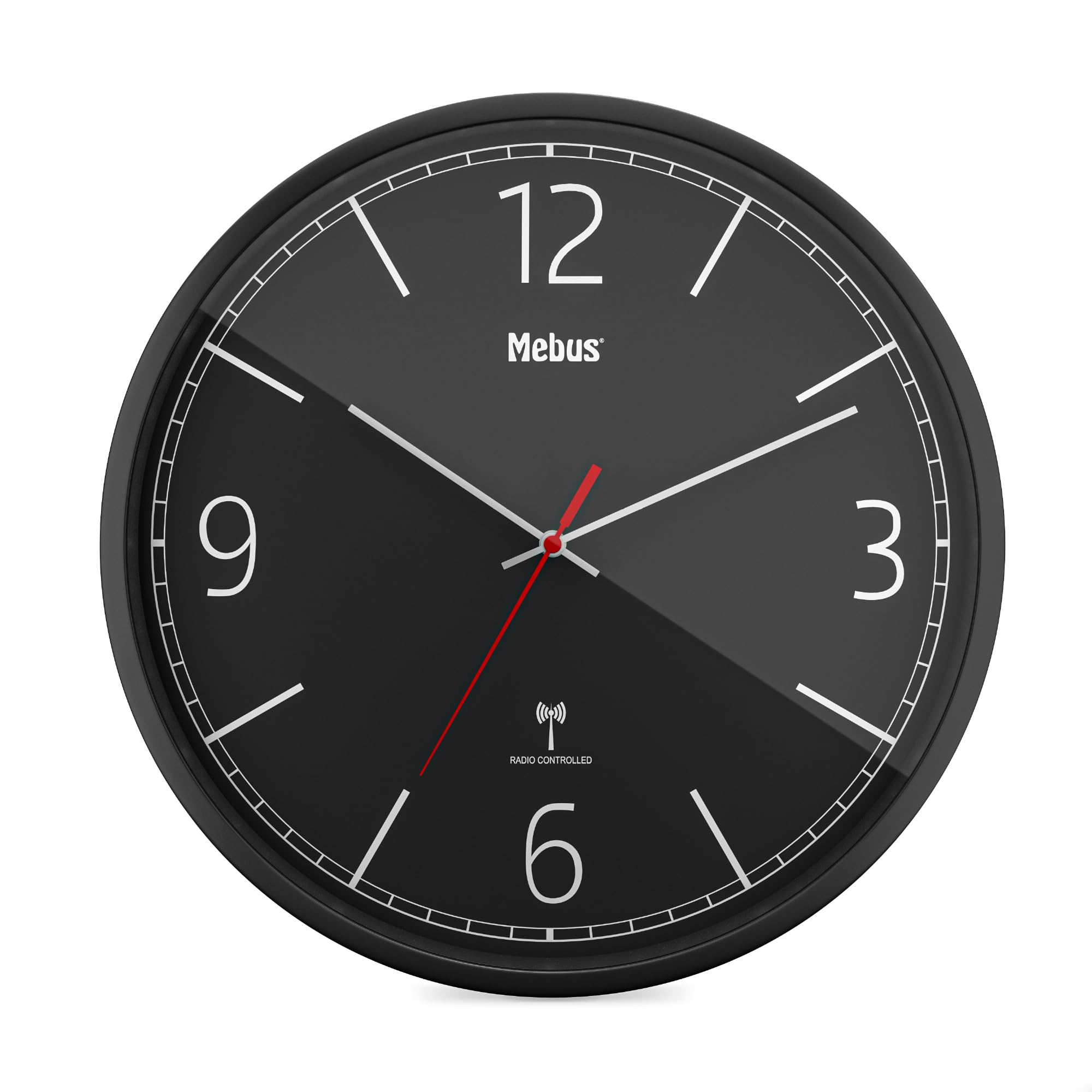 Mebus Radio-Controlled Wall Clock, Precise Radio-Controlled Movement, Automatic Time Setting, Colour: Black, 30 cm