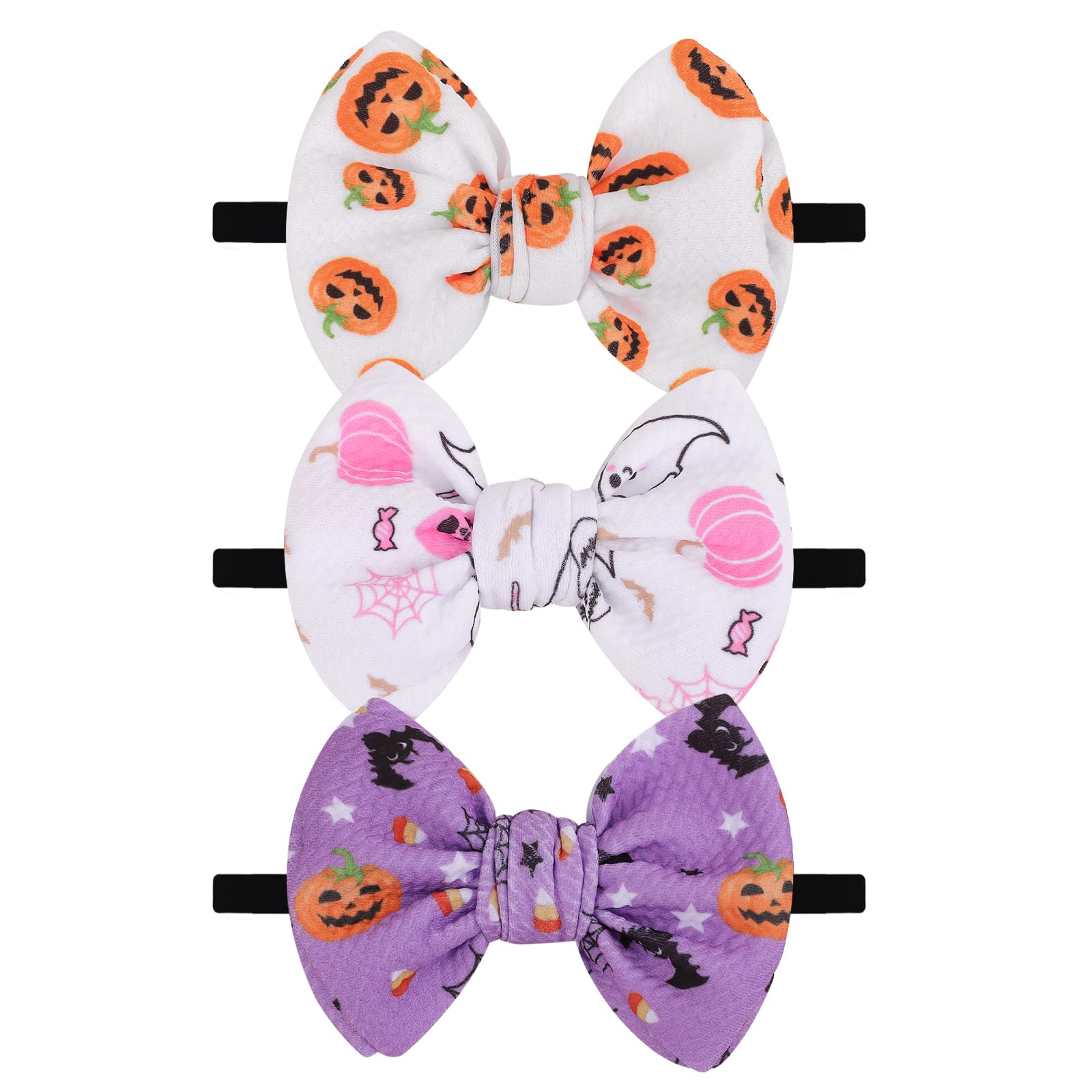 yoyokid Halloween Bow Headbands for Baby Girls, 3 PCS | 4 inch Soft Nylon Elastic Baby Headbands with Bows, Hair Accessories