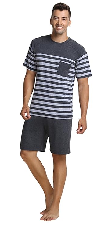 Marster Fashions Baumwolle Herren Zweiteiliger Schlafanzug Anzug Kurz Streifen