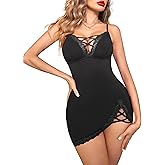 Avidlove Women Sexy Nightgown Lace Babydoll Chemises V-Neck Modal Sleepwear Full Slip Side Slit Sleep Dress XS-XXL