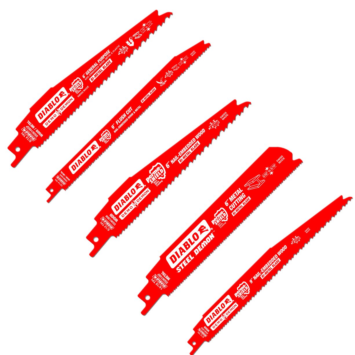 Diablo Juego de hojas de sierra alternativa bimetálicas - para aplicaciones de corte/demolición de madera y metal con clavos - Variedad TPI, 6 y 9 de longitud, 14 piezas - DS0014S