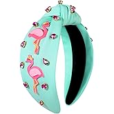 JERTOCLE Flamingo Headband for Women Tropical Pink Flamingo Knotted Headband Summer Boho Top Knot Head Band Summer Beach Vacation Hair Accessories Gifts