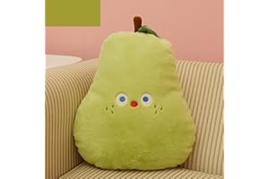 Pssopp Soft Fluffy Fruit Pillow, Cute Embroidered Cartoon Fruit Pillow Cushion Washable for Office Home (Pear Pattern)