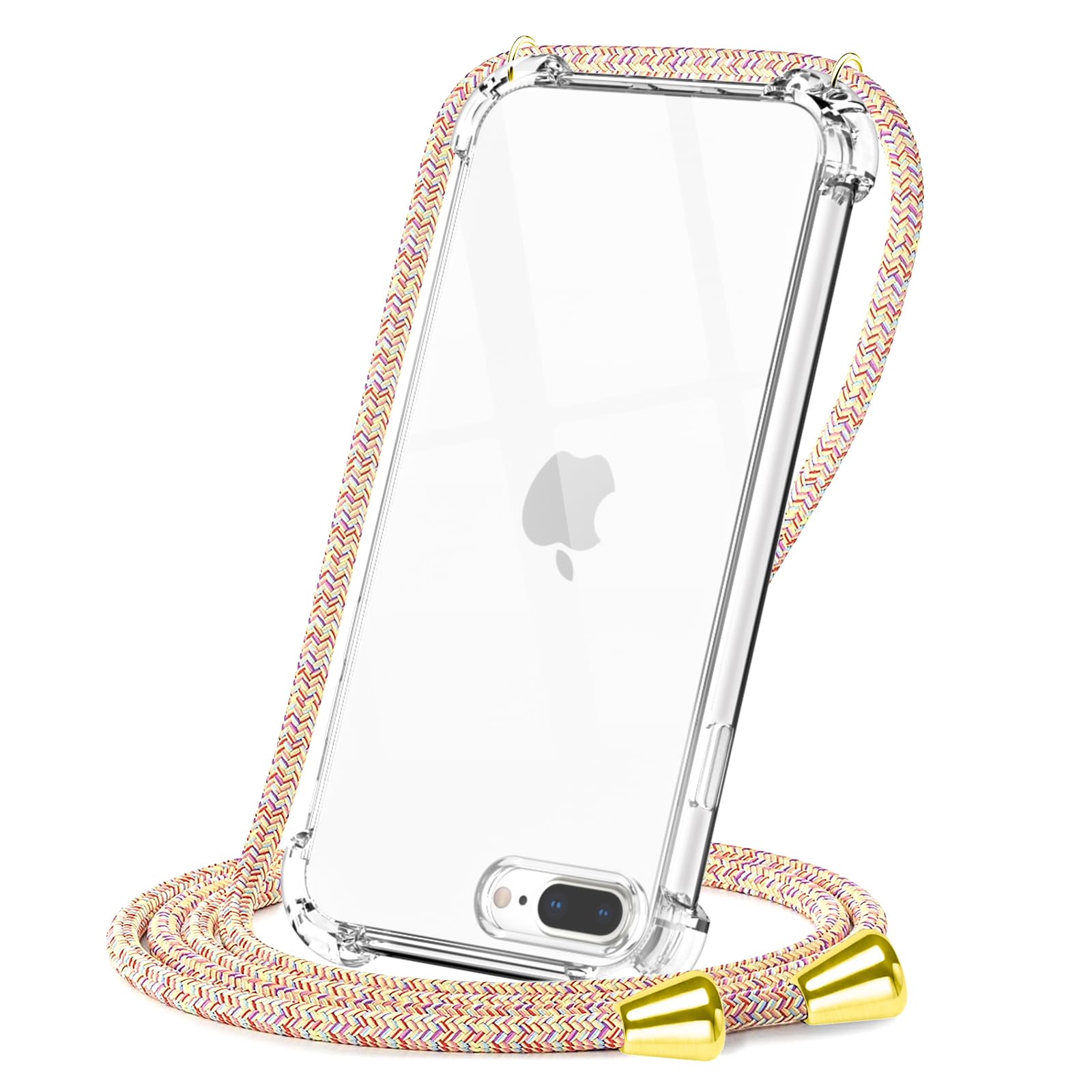 CAROKI Crossbody Case for iPhone 8 Plus & 7 Plus (5.5"), Clear Soft TPU Cover with Adjustable Rainbow Lanyard Strap, Hands-Free Protective Phone Holder with Neck Cord — image 1