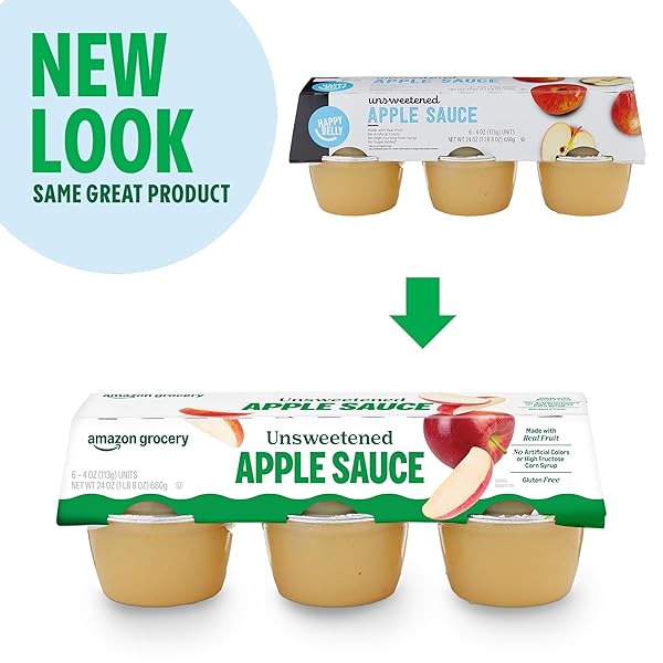 AMAZON GROCERY, UNSWEETENED APPLE SAUCE, 4 OZ, PACK OF 6 (PREVIOUSLY HAPPY BELLY, PACKAGING MAY VARY)