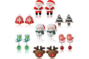 DEVIENG Christmas Clip on Earrings Gift for Kids Teen Girls Hypoallergenic Little Girl Cute Christmas Tree Santa Snowman Stockings Elk Small Clip in Earrings Jewelry Gifts