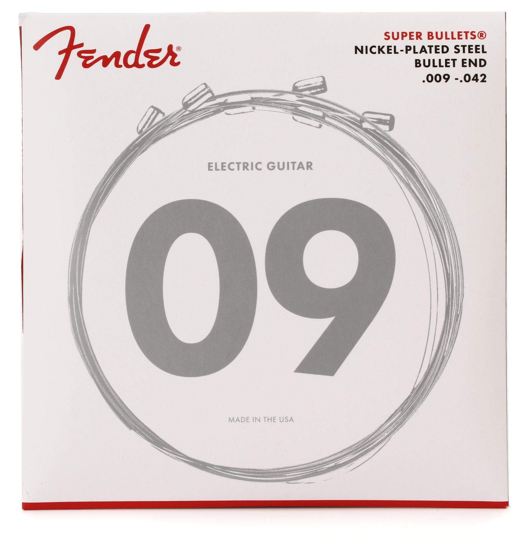 Fender Super Bullet® Strings for Electric Guitar, Nickel Plated Steel, Bullet End, 3250L Gauges .009-.042, (6)