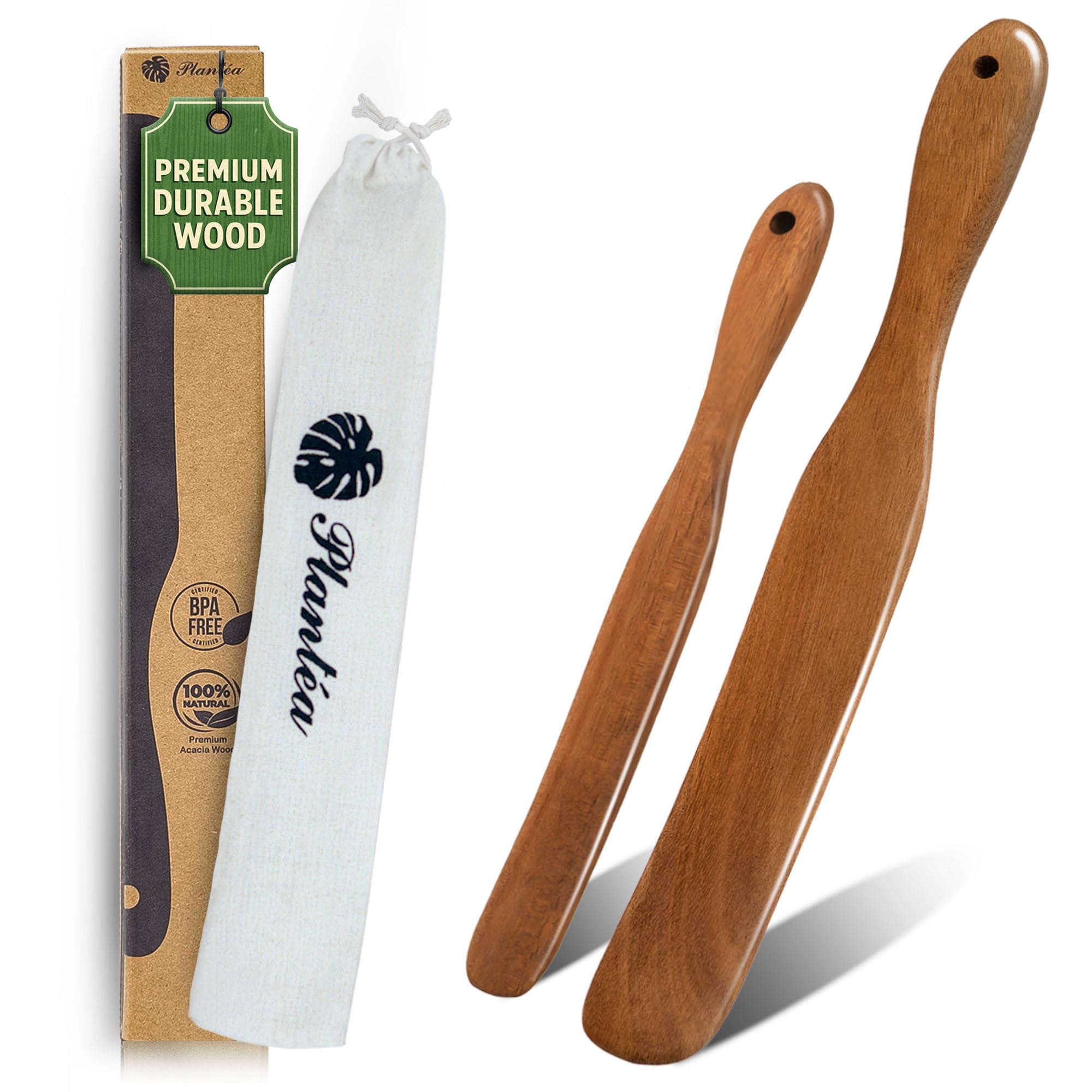 Photo 1 of 2-Piece Skinny Spurtle Set for Sourdough Starter, Wooden Spurtle for Mixing & Reaching Bottom of Jar, Acacia Wood Dough Mixing Tool, Wooden Kitchen Utensils for Nonstick Cookware, Bread Baking Tools