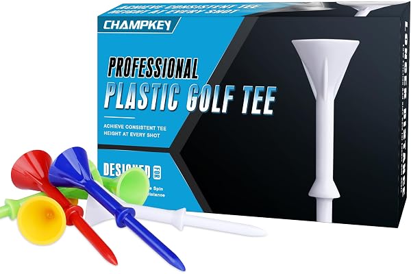 CHAMPKEY 3-1/4" Premium Golf Tees - Excellent Durability and Stability Plastic Tees - 50 Pack Plastic Golf Tees