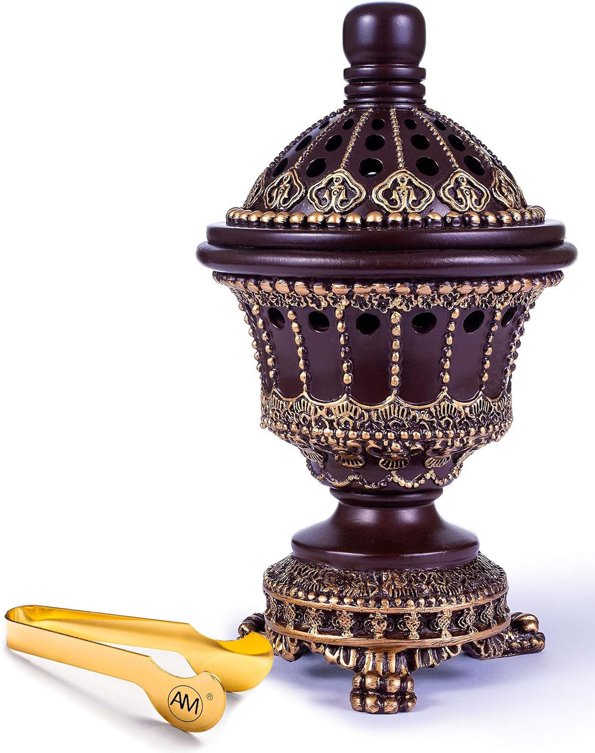 AM Incense Burner Charcoal Bakhoor Burner Frankincense for Office & Home - Lavish Chalice Brown