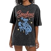 Cayxatiu Western Shirts for Women Vintage Cowgirl Shirt Oversized Rodeo Cowboy Graphic Tees Country Concert Short Sleeve Tops