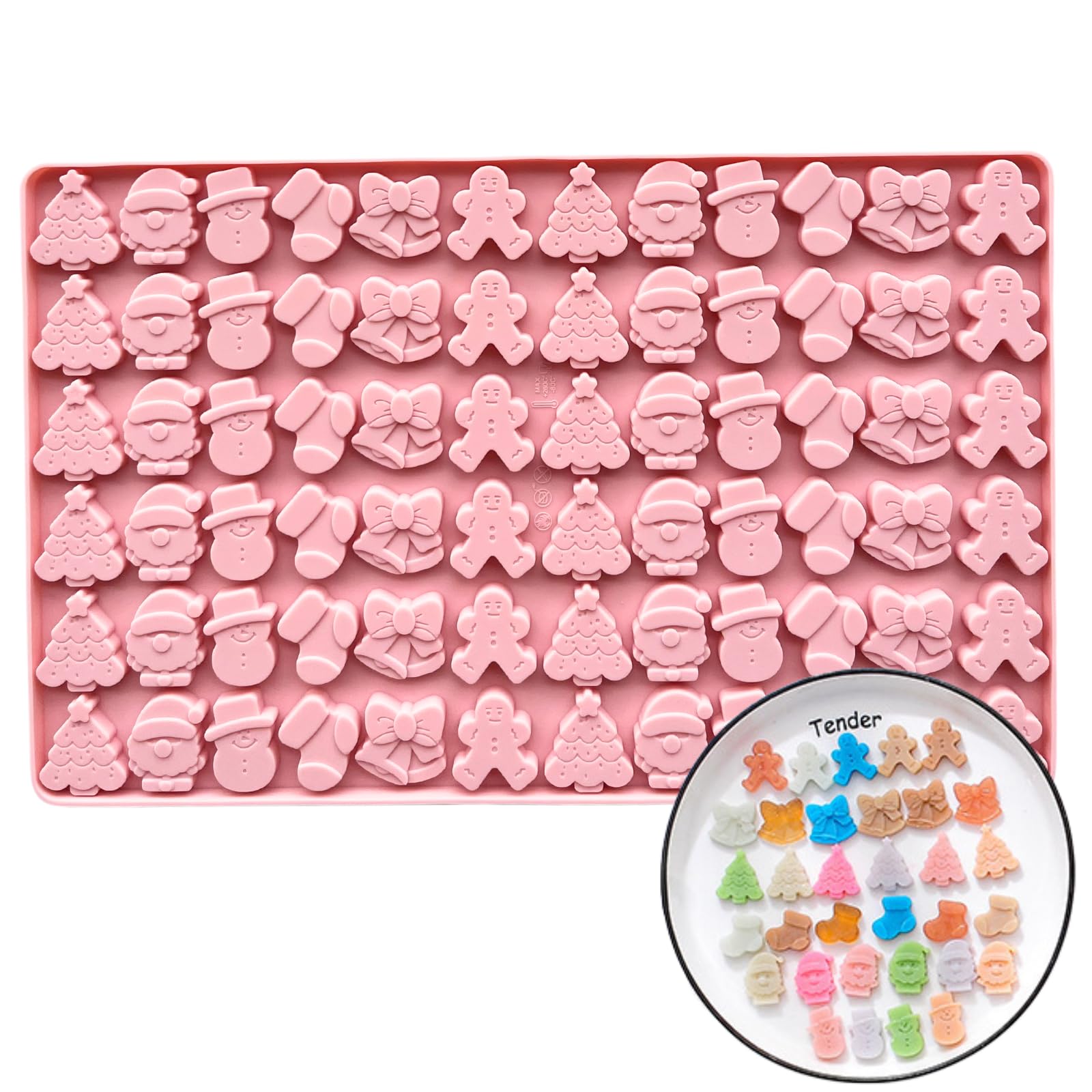 1 Piece Christmas Silicone Mold, Gingerbread Man, Christmas Tree, Santa Claus, Christmas Stocking, Snowman and Bell Shape, Mini Silicone Mold Mold for Candy Cookies Jelly Pet Treats Baking