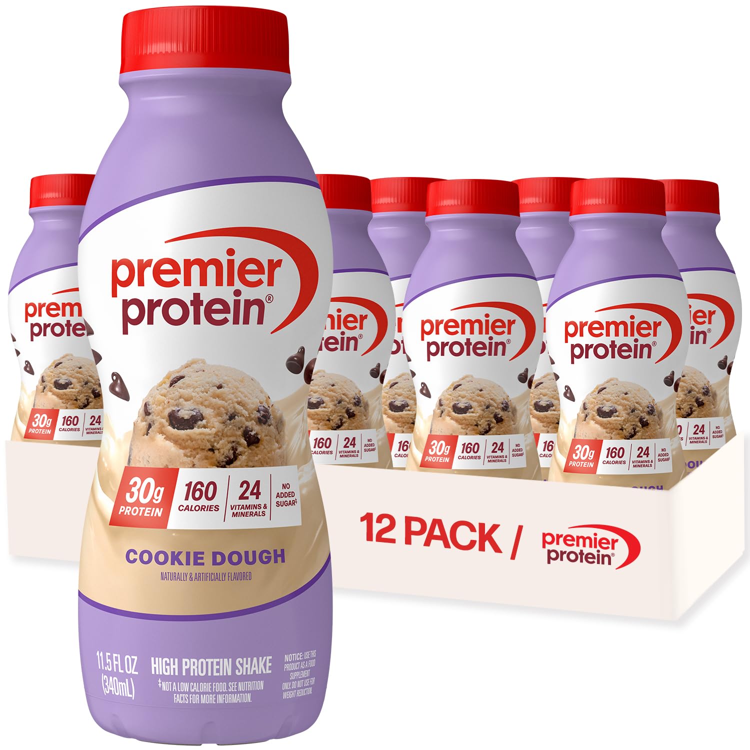 Photo 1 of ***EXP(09/25/2025)***Premier Protein Shake, Cookie Dough, 30g Protein, No Added Sugar, 24 Vitamins & Minerals to Support Immune Health, 11.5 fl oz, 12 Pack (Packaging May Vary)