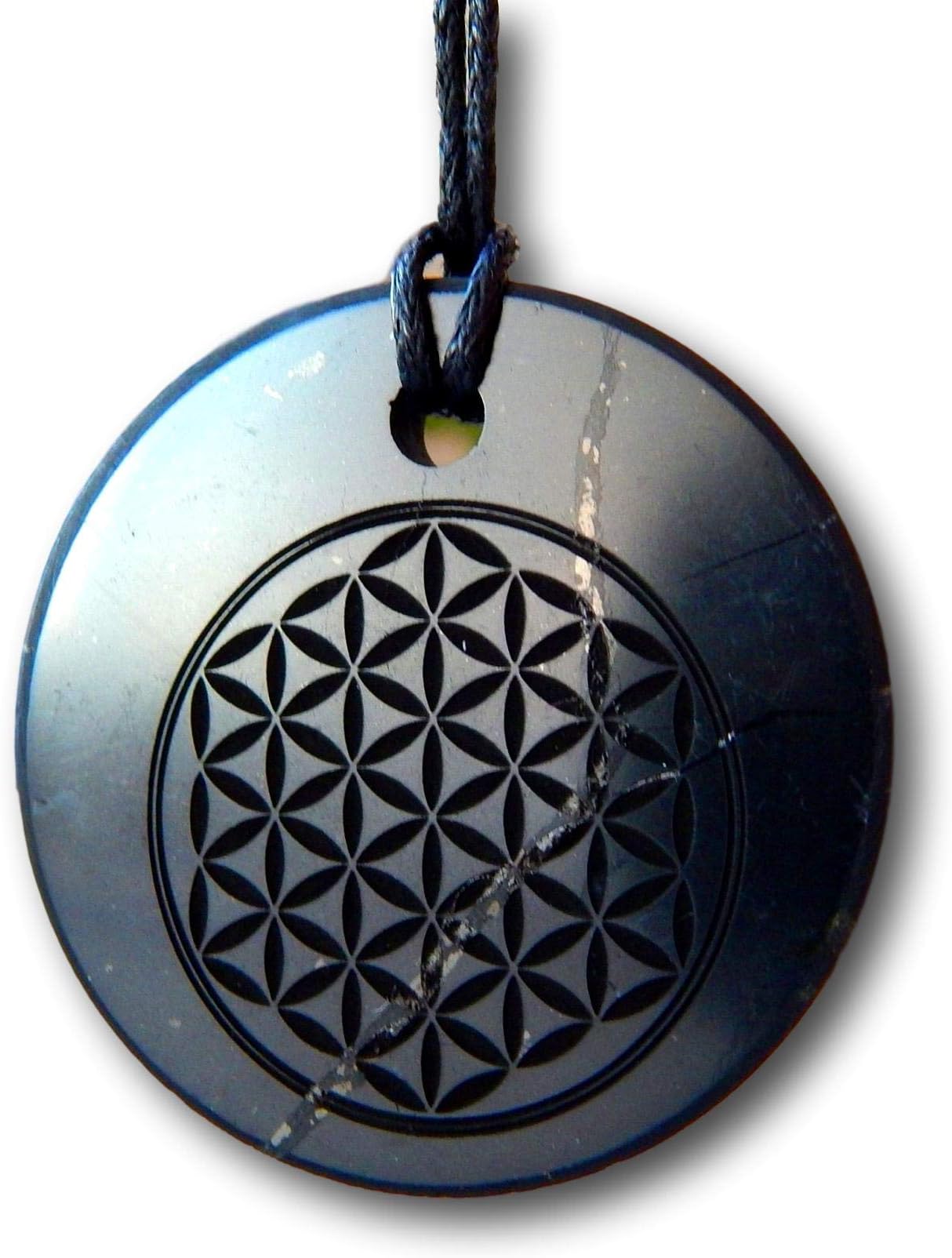 Shungite natural pendant Circle, Black Stone, EMF Protection