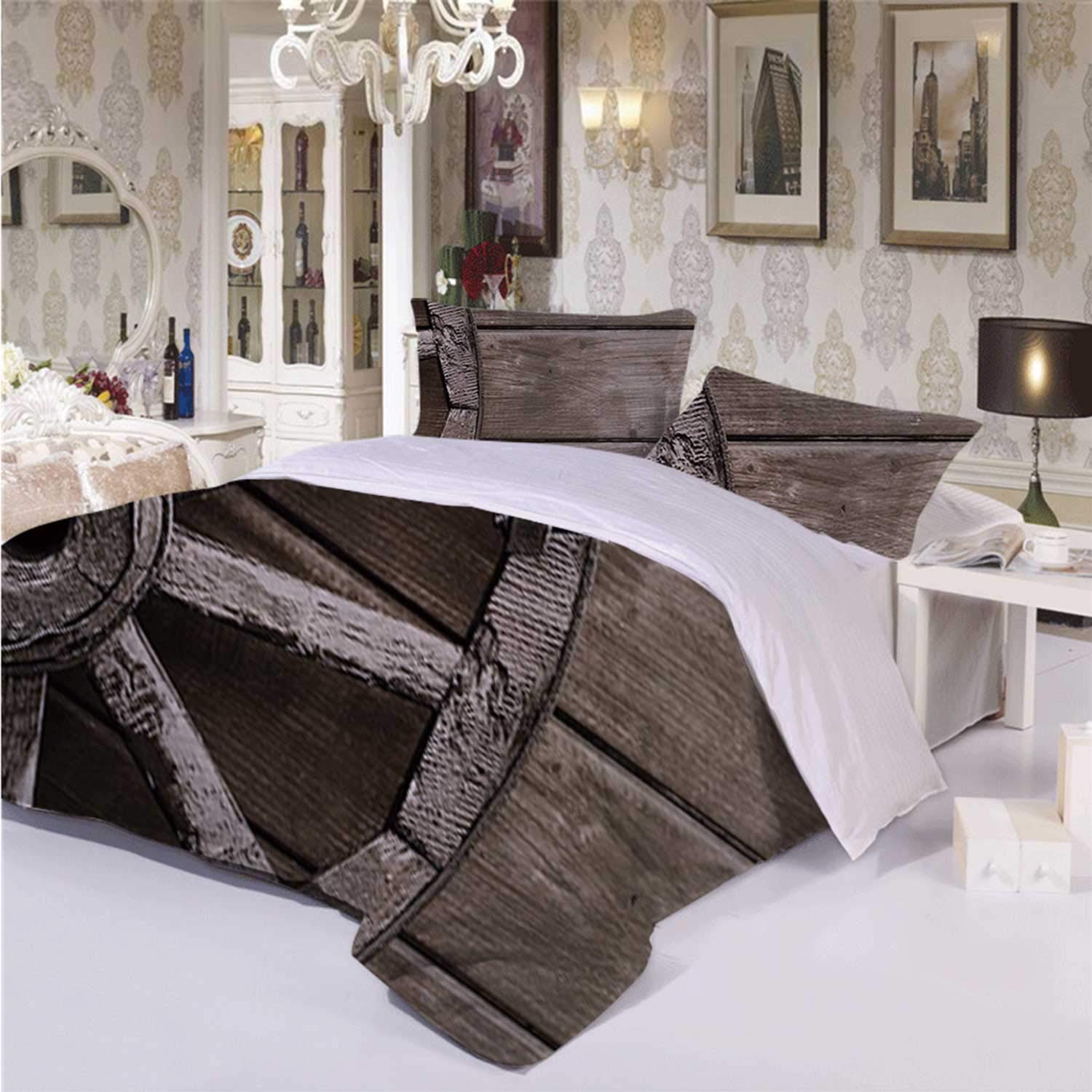 Amazon Com Barn Wood Wagon Wheel Soft 3 Piece Bedding Set