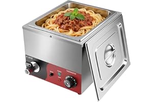 DULNICE Commercial Food Warmer, 600W Stainless Steel Bain Marie with Anti-Dry Burn and Reset Button